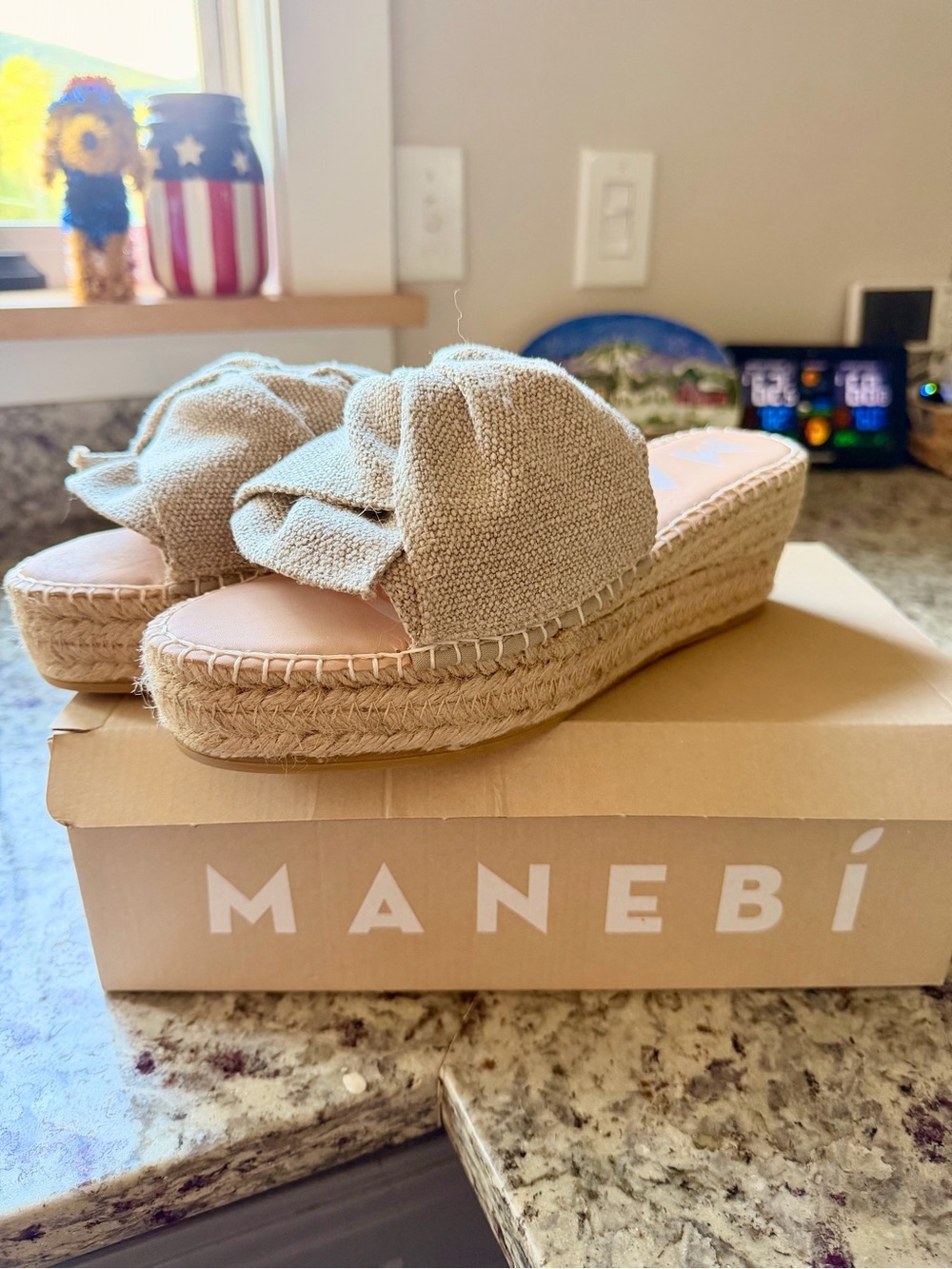 Brand New Manebi Organic Hemp Platform Sandals Made In Spain
